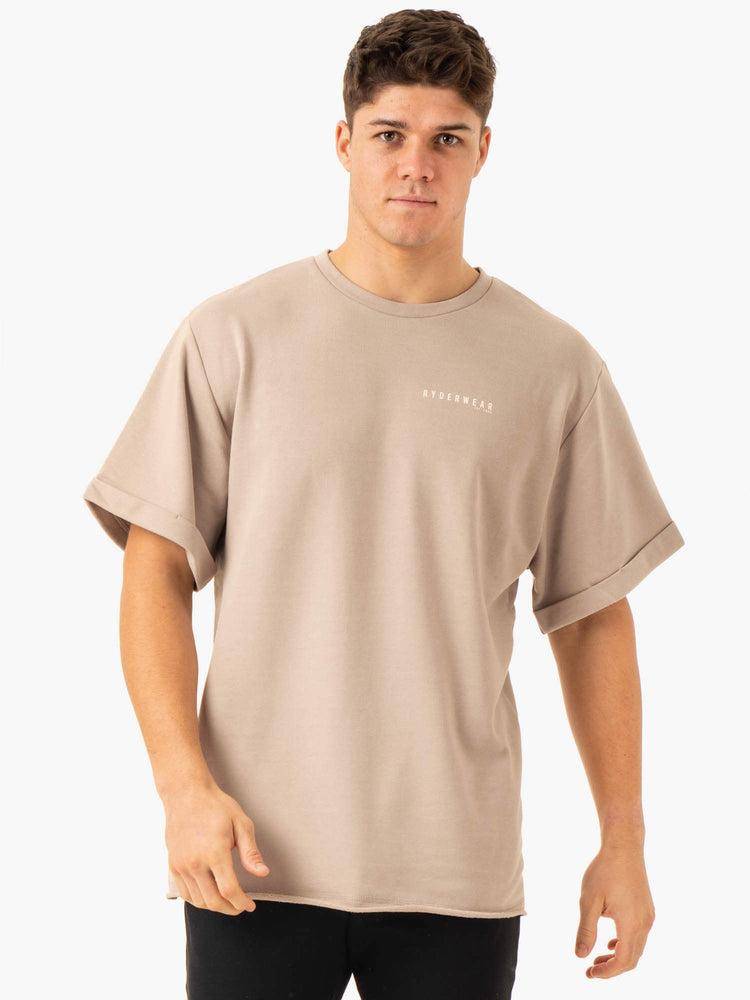 Men's Ryderwear Men T Shirts Pursuit Oversized Fleece T Shirts Sand | NZ1284DN