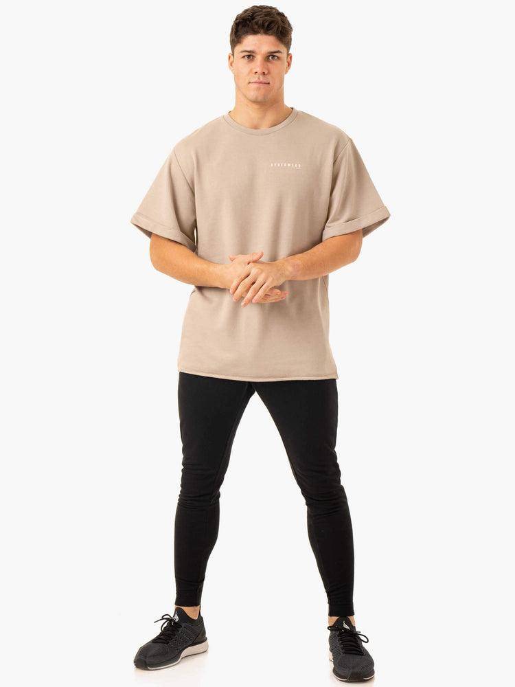 Men's Ryderwear Men T Shirts Pursuit Oversized Fleece T Shirts Sand | NZ1284DN