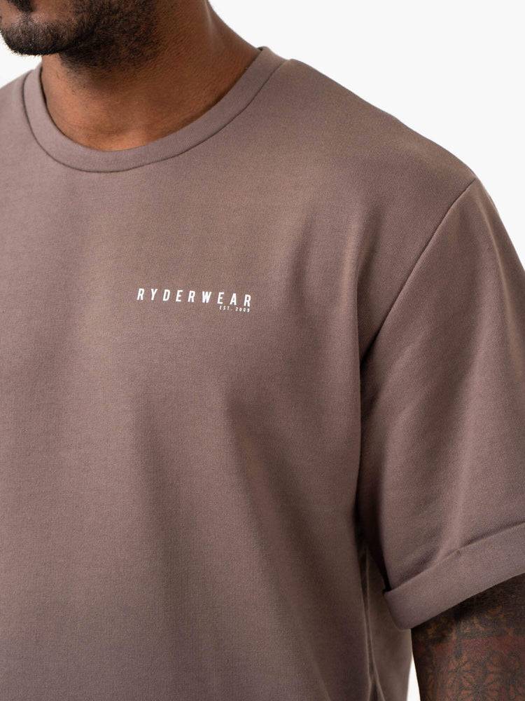 Men's Ryderwear Men T Shirts Pursuit Oversized Fleece T Shirts Taupe | NZ1285FM