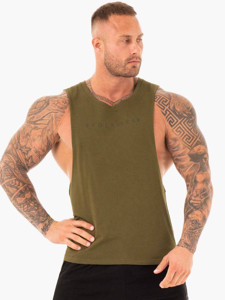 Men\'s Ryderwear Men Tanks Active Cotton Baller Tank Tanks Khaki | NZ1057ZG