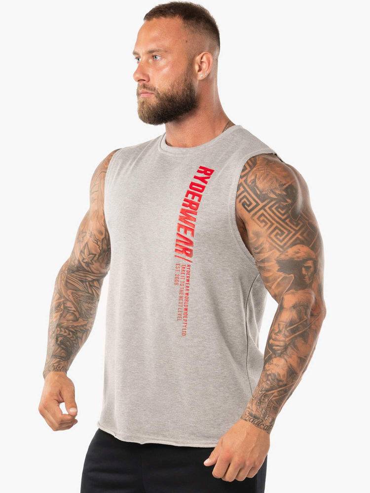 Men's Ryderwear Men Tanks Block Fleece Tank Tanks Grey Marl/Red | NZ1070UT