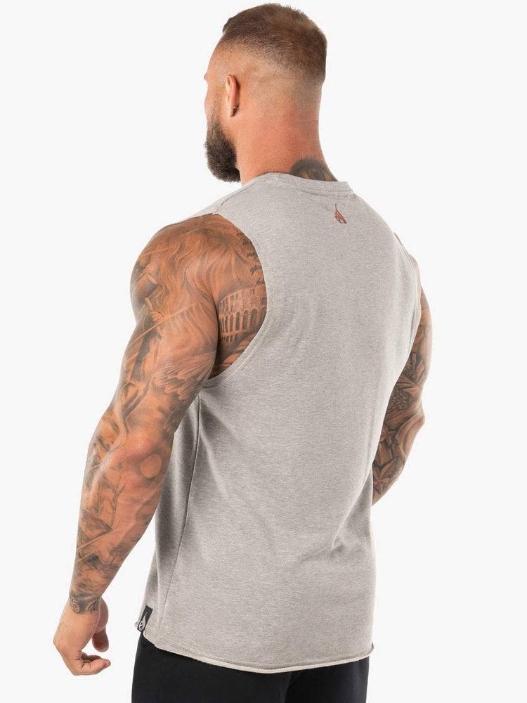 Men's Ryderwear Men Tanks Block Fleece Tank Tanks Grey Marl/Red | NZ1070UT