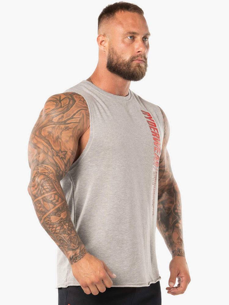 Men's Ryderwear Men Tanks Block Fleece Tank Tanks Grey Marl/Red | NZ1070UT