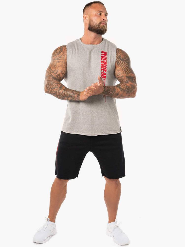 Men's Ryderwear Men Tanks Block Fleece Tank Tanks Grey Marl/Red | NZ1070UT