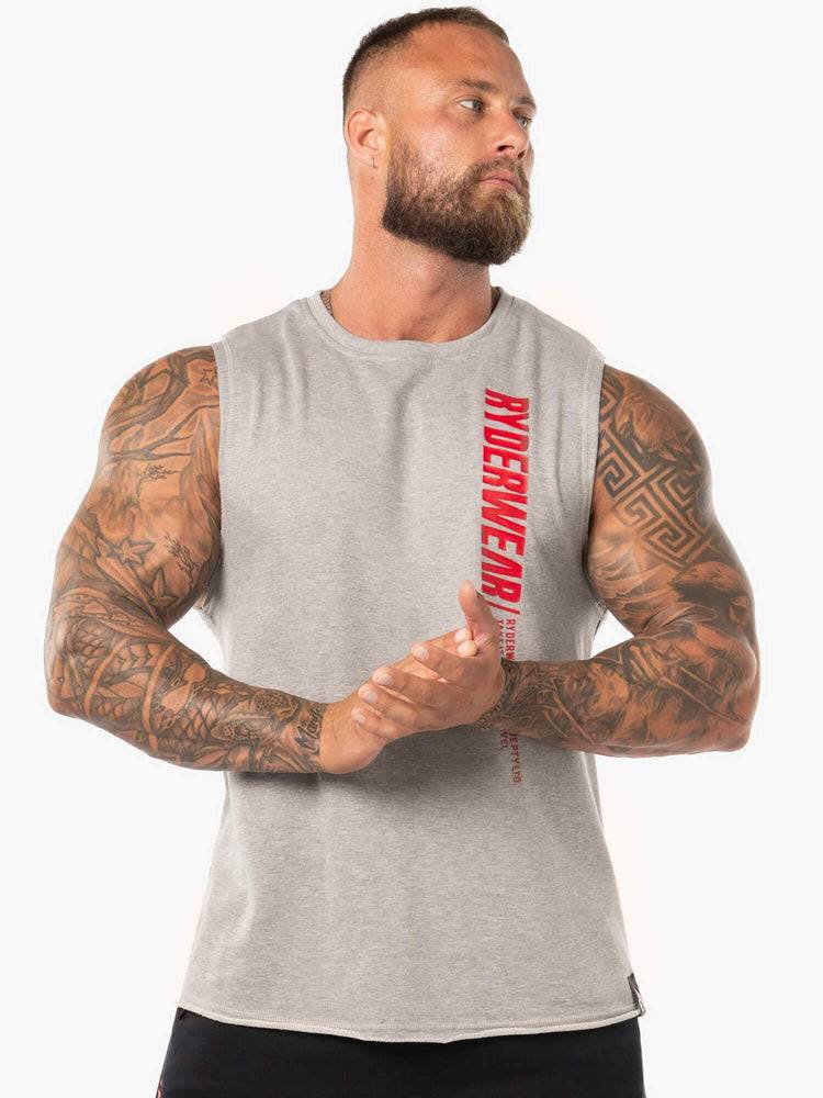 Men\'s Ryderwear Men Tanks Block Fleece Tank Tanks Grey Marl/Red | NZ1070UT