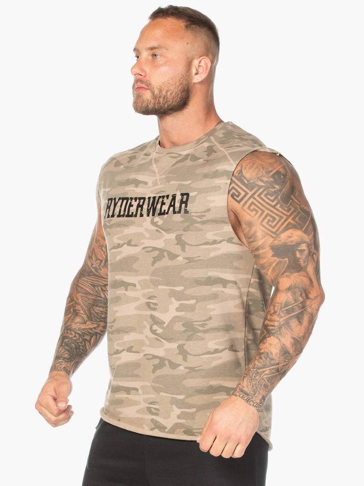 Men's Ryderwear Men Tanks Camo Fleece Tank Tanks Tan Camo | NZ1071IS