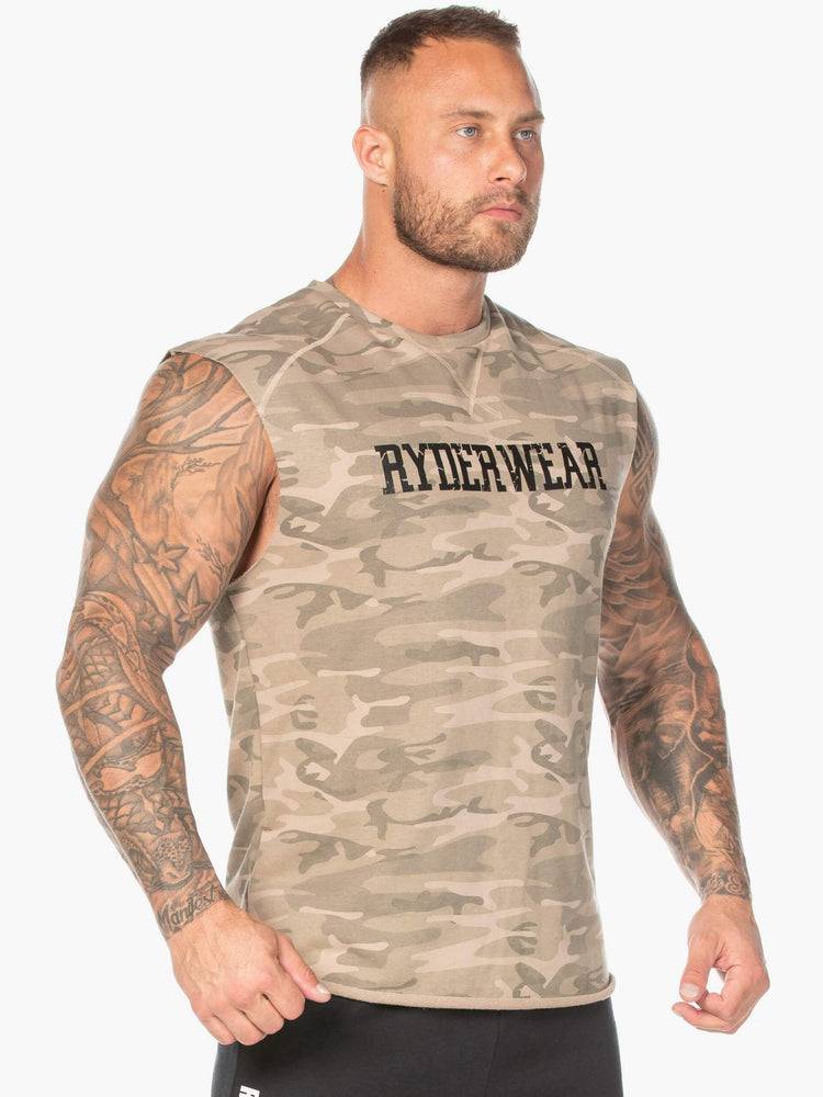 Men's Ryderwear Men Tanks Camo Fleece Tank Tanks Tan Camo | NZ1071IS