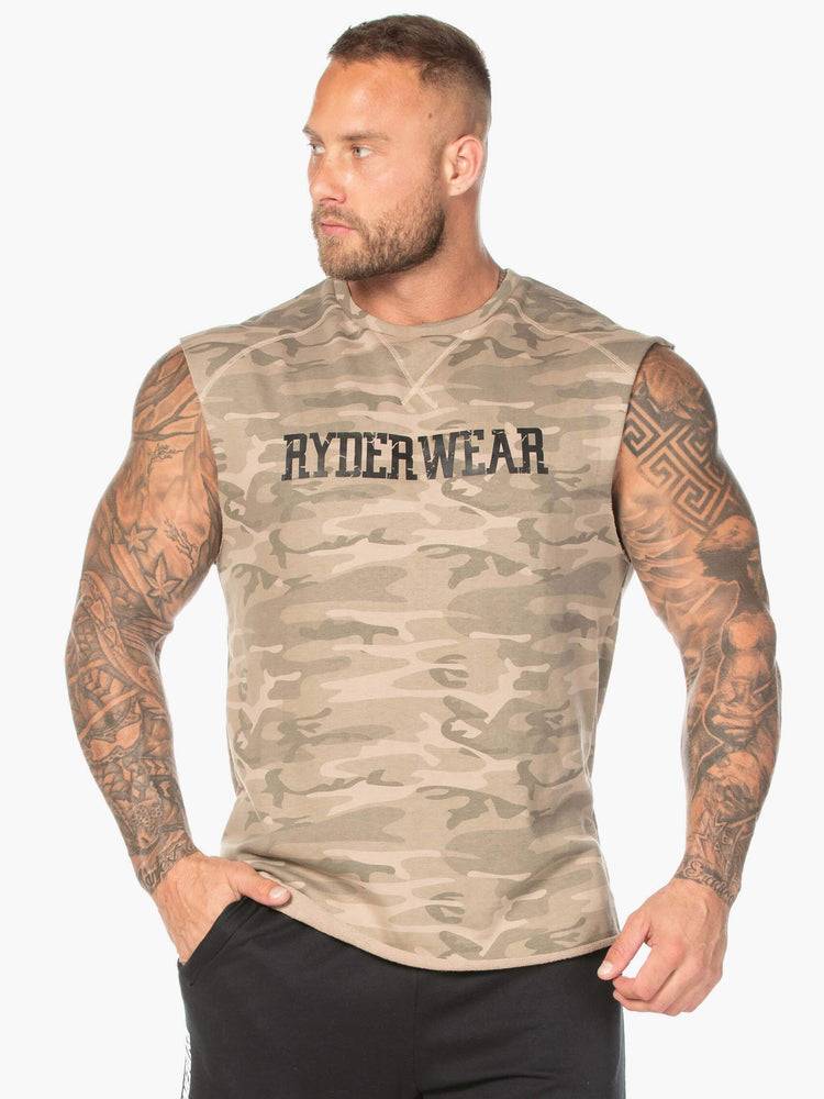 Men\'s Ryderwear Men Tanks Camo Fleece Tank Tanks Tan Camo | NZ1071IS