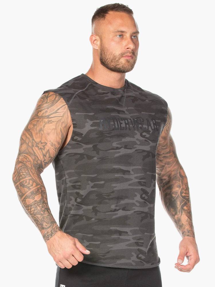 Men's Ryderwear Men Tanks Camo Fleece Tank Tanks Black Camo | NZ1072OR