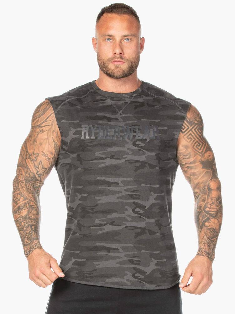 Men\'s Ryderwear Men Tanks Camo Fleece Tank Tanks Black Camo | NZ1072OR