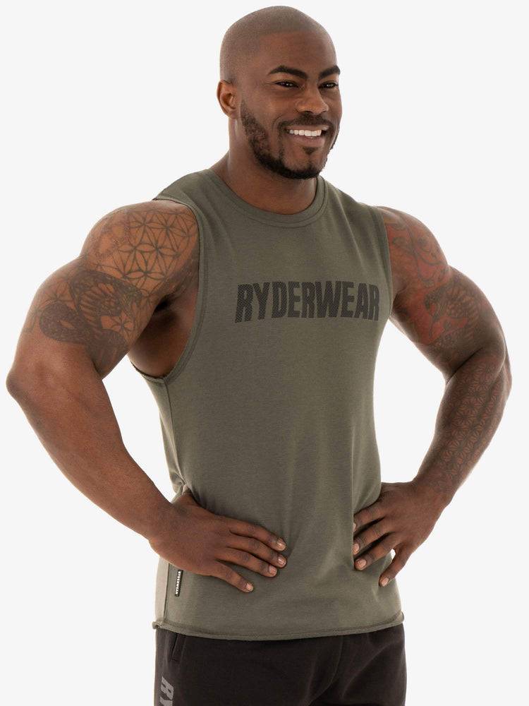 Men's Ryderwear Men Tanks Flex Fleece Tank Tanks Khaki | NZ1101SO