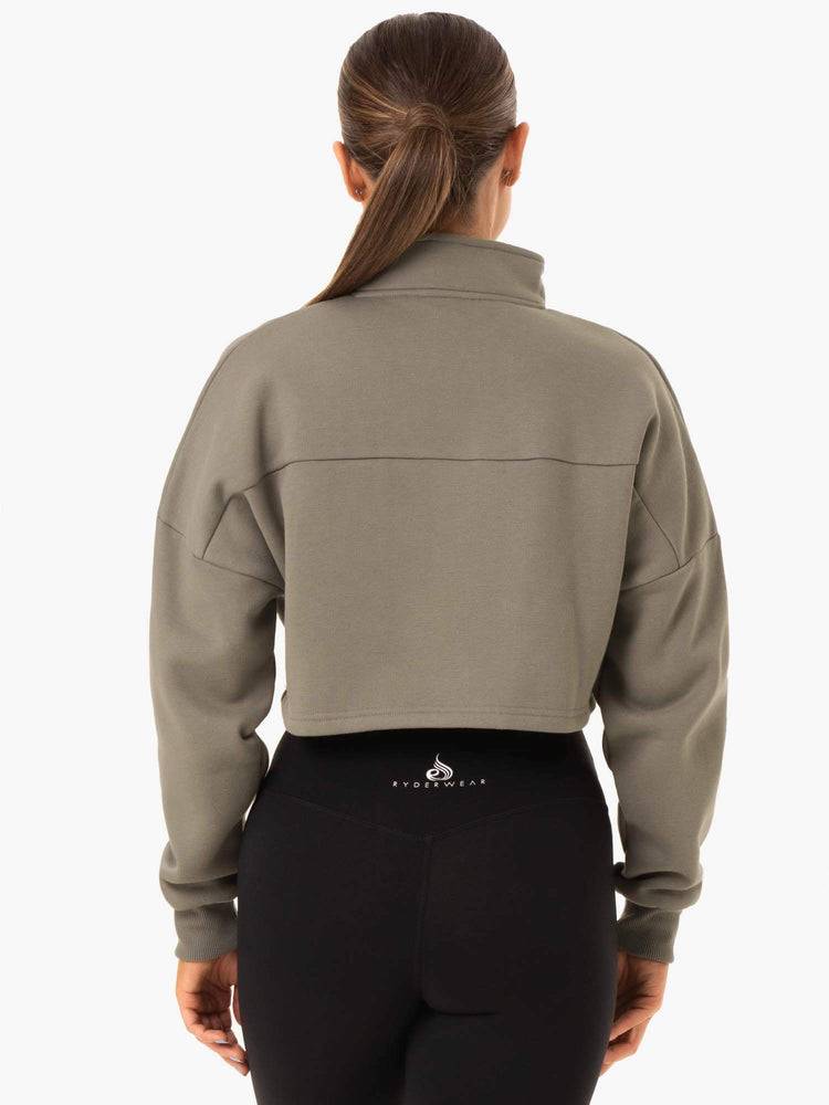 Women's Ryderwear Women Hoodie Base Half Zip Jumper Hoodie Khaki | NZ1650GL