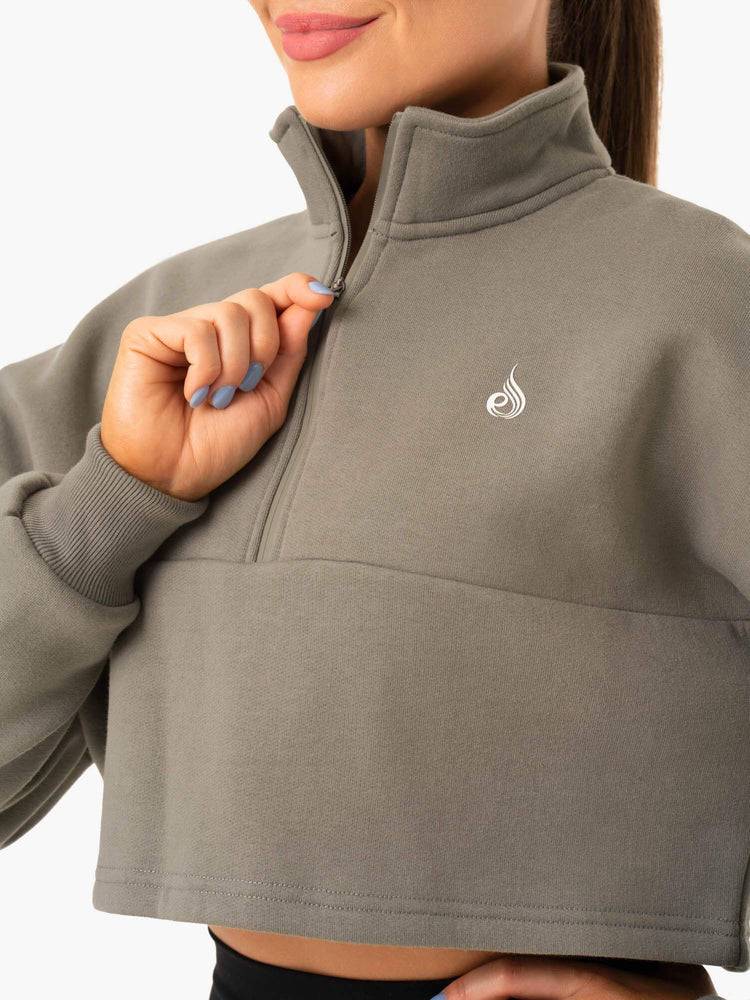 Women's Ryderwear Women Hoodie Base Half Zip Jumper Hoodie Khaki | NZ1650GL