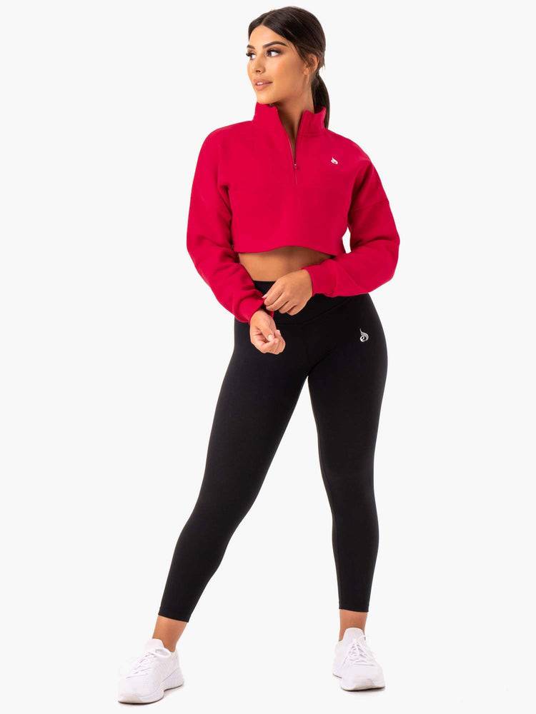 Women's Ryderwear Women Hoodie Base Half Zip Jumper Hoodie Cherry Red | NZ1668UT