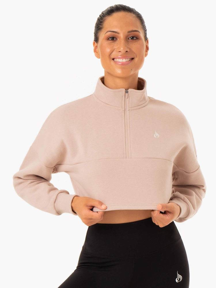 Women's Ryderwear Women Hoodie Base Half Zip Jumper Hoodie Mushroom | NZ1678JJ