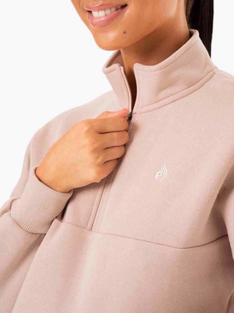 Women's Ryderwear Women Hoodie Base Half Zip Jumper Hoodie Mushroom | NZ1678JJ