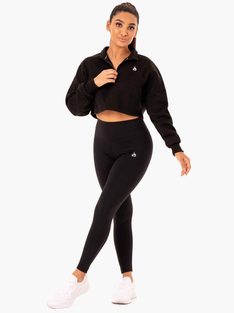 Women's Ryderwear Women Hoodie Base Half Zip Jumper Hoodie Black | NZ1685BC