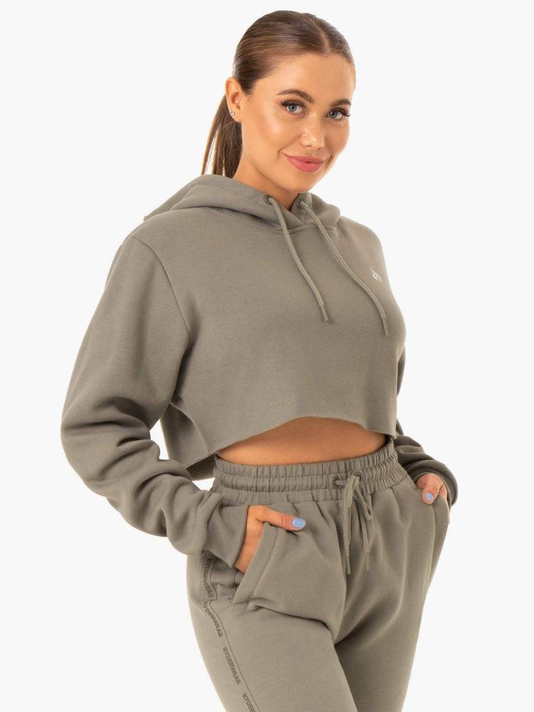 Women's Ryderwear Women Hoodie Base Pullover Hoodie Khaki | NZ1665RW