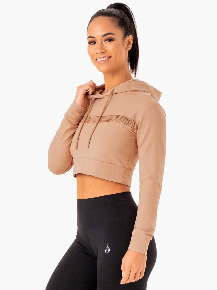 Women's Ryderwear Women Hoodie Hybrid Fitted Hoodie Tan | NZ1679KI