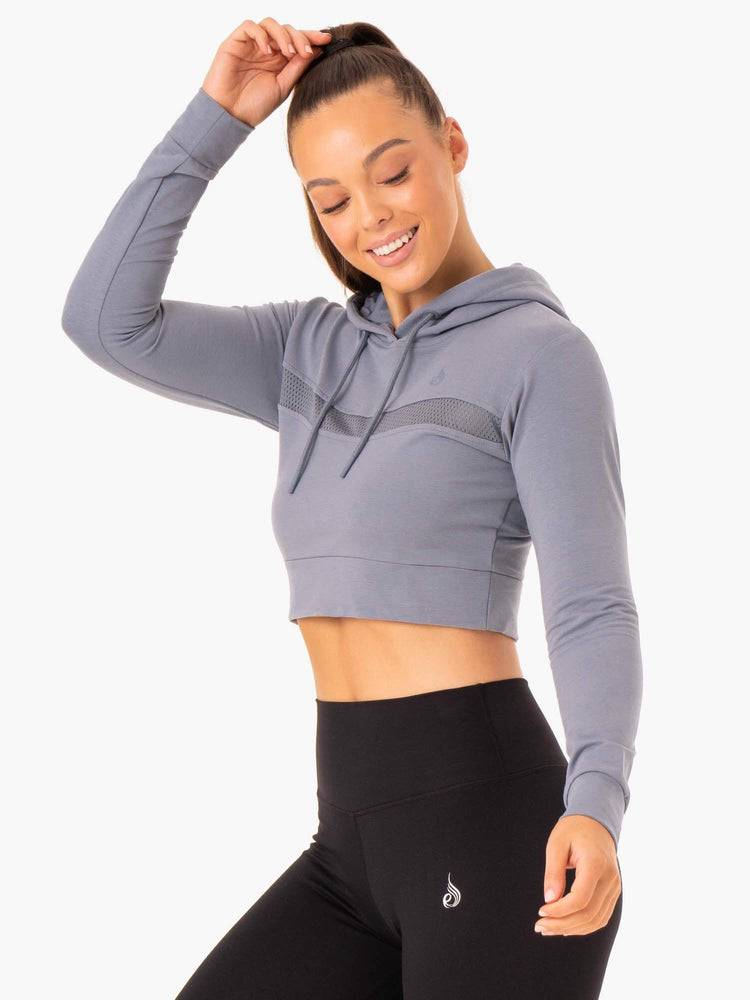 Women's Ryderwear Women Hoodie Hybrid Fitted Hoodie Steel Blue | NZ1686NB