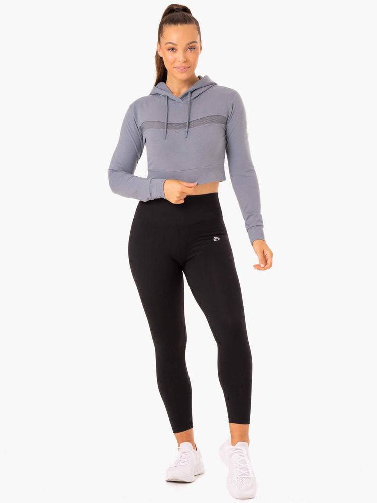 Women's Ryderwear Women Hoodie Hybrid Fitted Hoodie Steel Blue | NZ1686NB