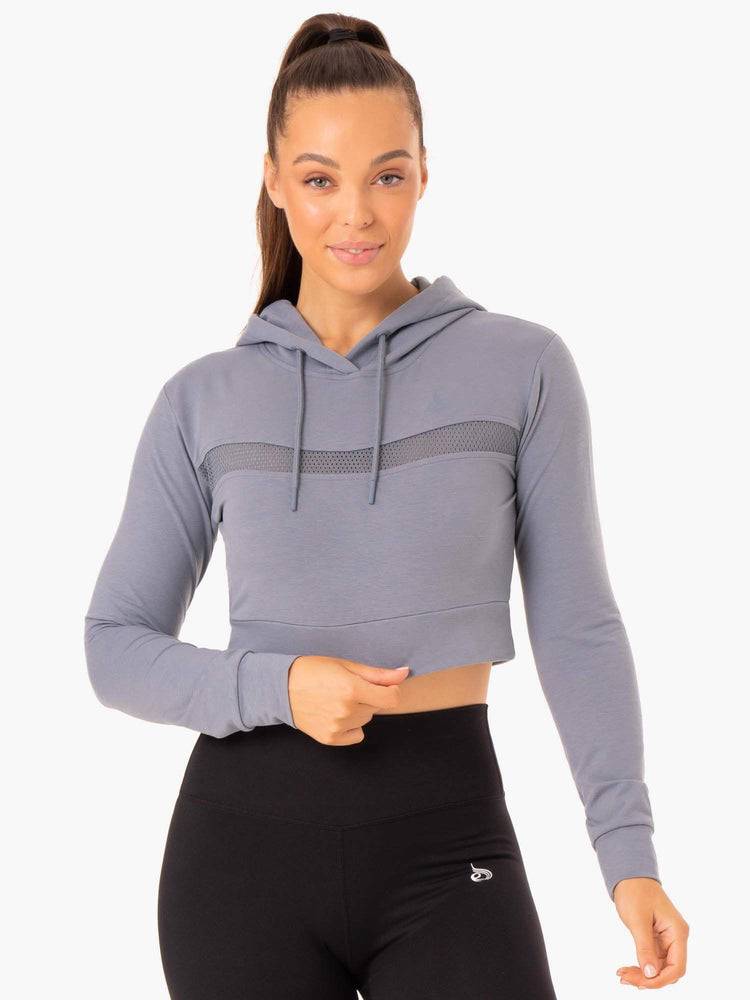 Women\'s Ryderwear Women Hoodie Hybrid Fitted Hoodie Steel Blue | NZ1686NB