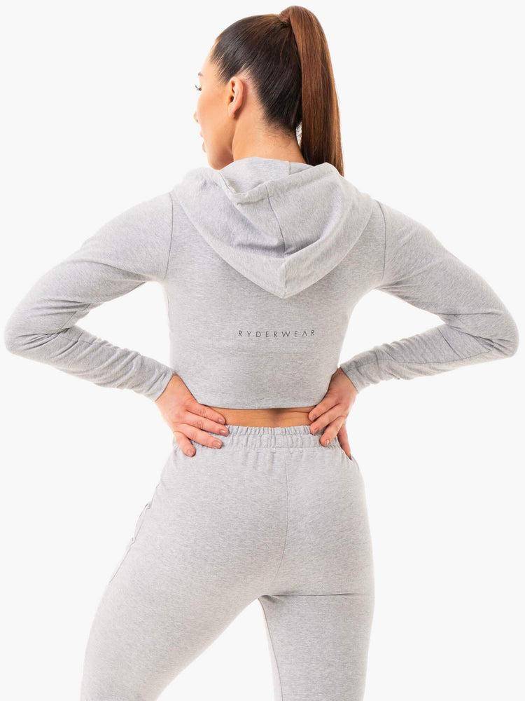 Women's Ryderwear Women Hoodie Luxe Cropped Zip Hoodie Grey Marl | NZ1649FM