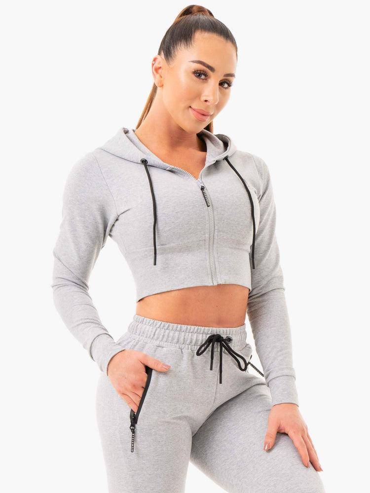 Women's Ryderwear Women Hoodie Luxe Cropped Zip Hoodie Grey Marl | NZ1649FM