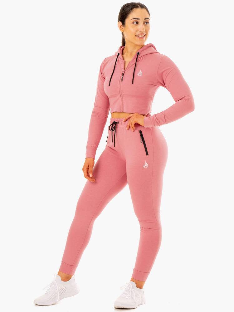 Women's Ryderwear Women Hoodie Luxe Cropped Zip Hoodie Apricot Pink | NZ1663WY