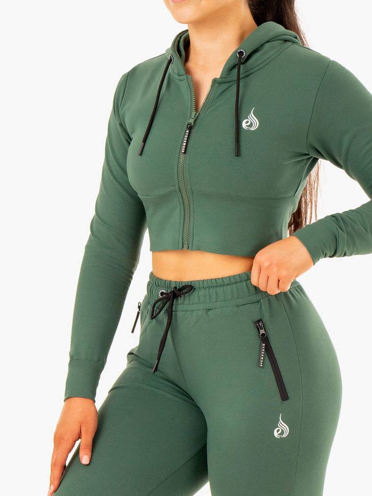 Women's Ryderwear Women Hoodie Luxe Cropped Zip Hoodie Green | NZ1670OR