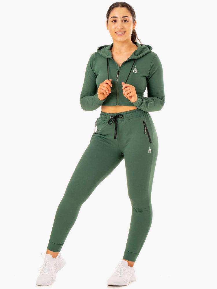 Women's Ryderwear Women Hoodie Luxe Cropped Zip Hoodie Green | NZ1670OR