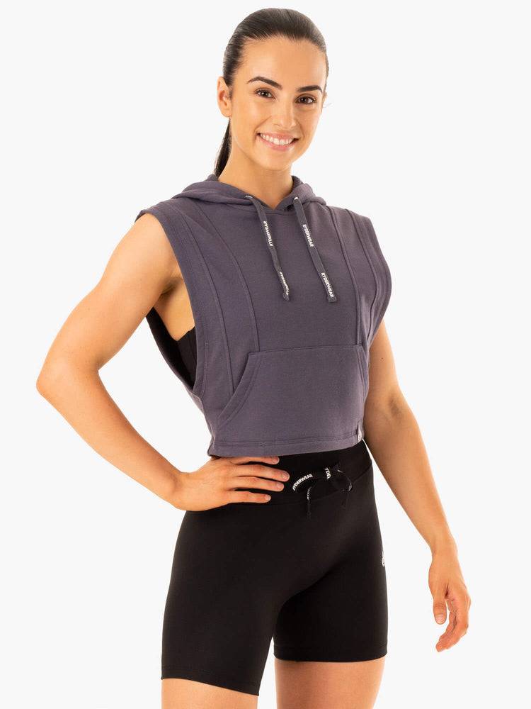 Women's Ryderwear Women Hoodie Replay Sleeveless Hoodie Charcoal | NZ1690EX