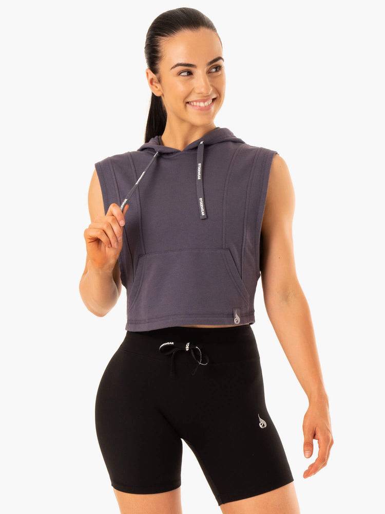 Women\'s Ryderwear Women Hoodie Replay Sleeveless Hoodie Charcoal | NZ1690EX