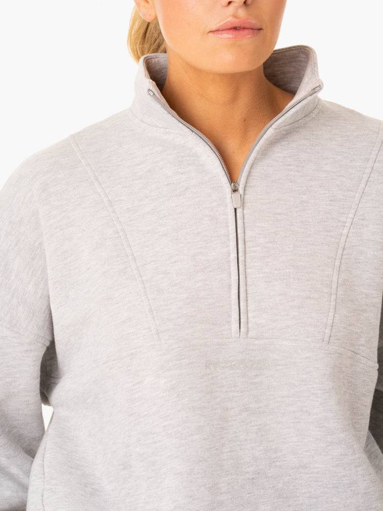 Women's Ryderwear Women Hoodie Sideline Half Zip Jumper Hoodie Grey Marl | NZ1683CE