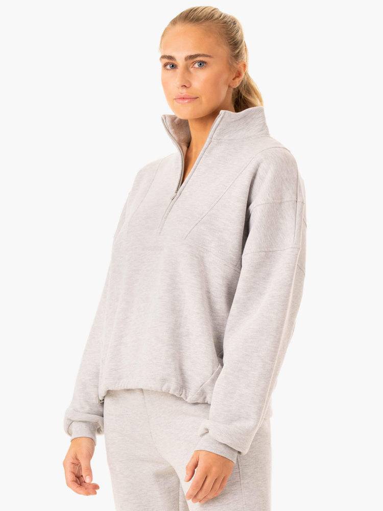 Women's Ryderwear Women Hoodie Sideline Half Zip Jumper Hoodie Grey Marl | NZ1683CE