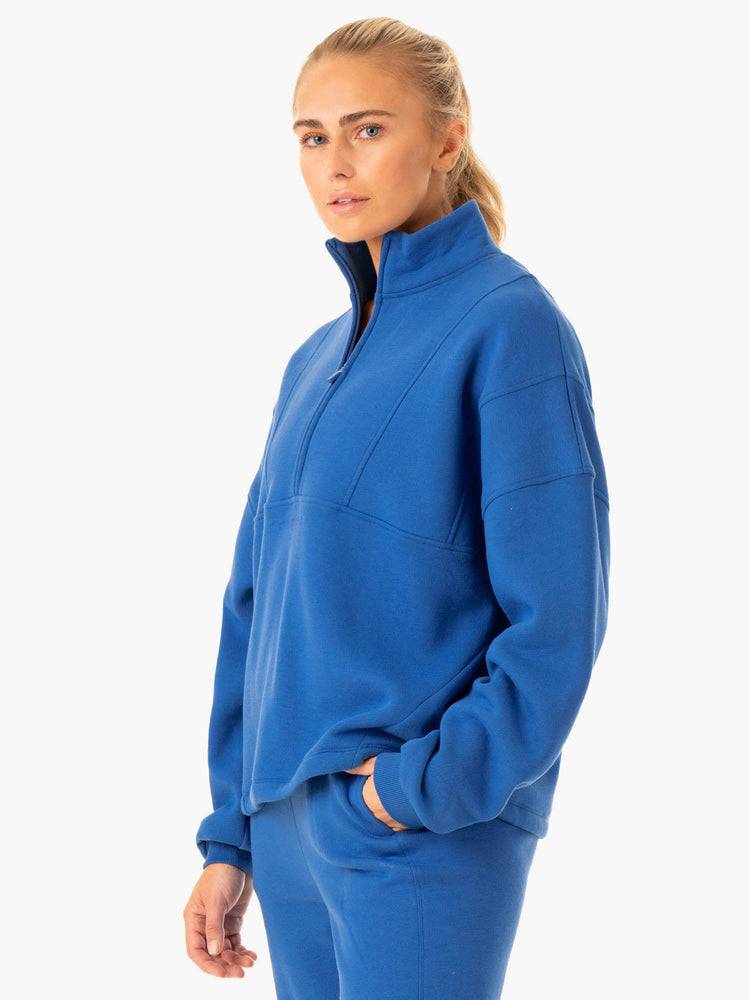 Women's Ryderwear Women Hoodie Sideline Half Zip Jumper Hoodie Cobalt Blue | NZ1693YU