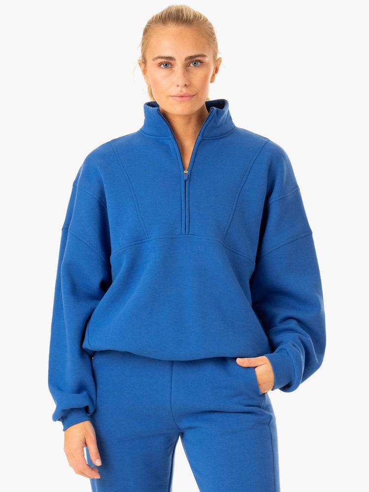 Women's Ryderwear Women Hoodie Sideline Half Zip Jumper Hoodie Cobalt Blue | NZ1693YU