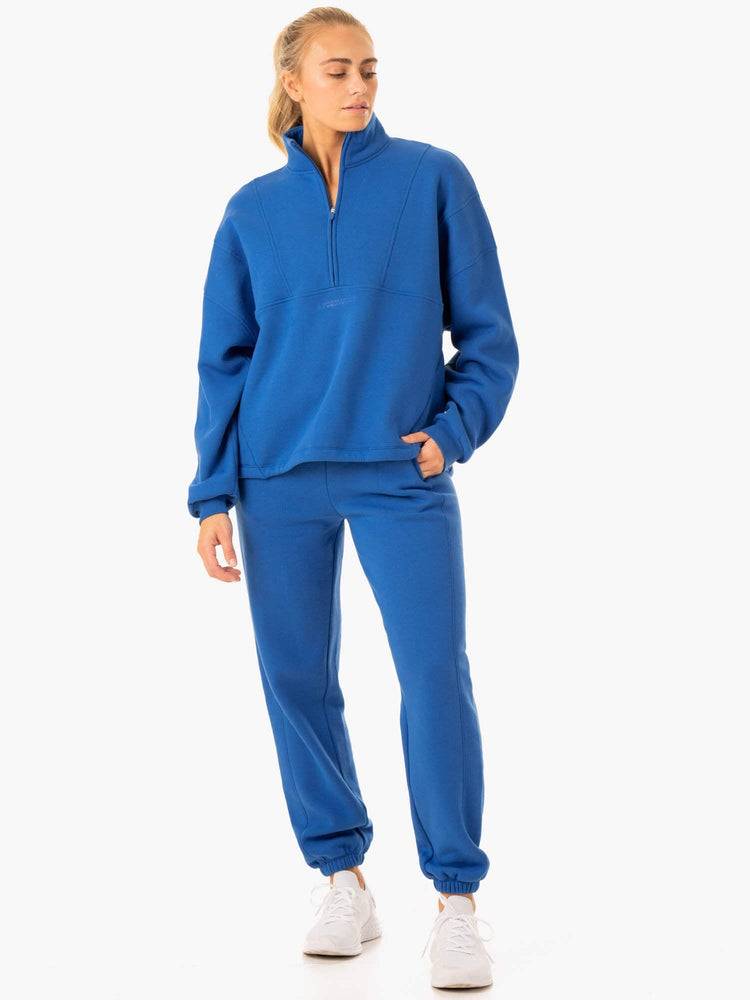 Women's Ryderwear Women Hoodie Sideline Half Zip Jumper Hoodie Cobalt Blue | NZ1693YU