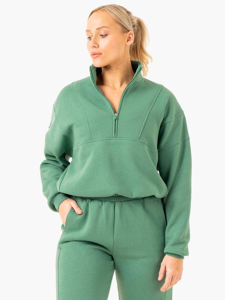 Women\'s Ryderwear Women Hoodie Sideline Half Zip Jumper Hoodie Forest Green | NZ1700DN