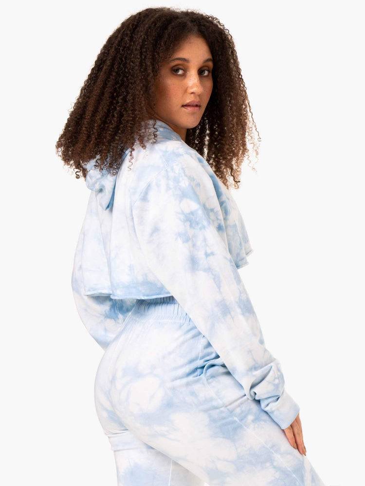 Women's Ryderwear Women Hoodie Tie Dye Pullover Hoodie Sky Blue Tie Dye | NZ1673SO