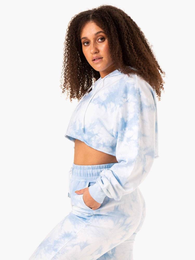 Women's Ryderwear Women Hoodie Tie Dye Pullover Hoodie Sky Blue Tie Dye | NZ1673SO