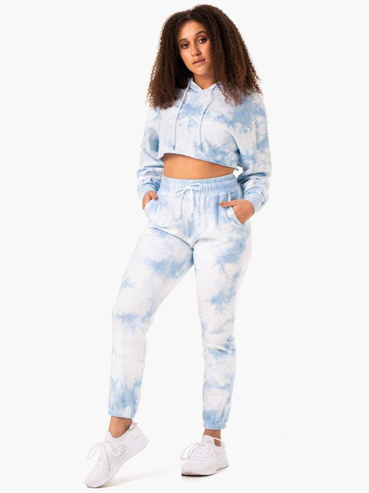 Women's Ryderwear Women Hoodie Tie Dye Pullover Hoodie Sky Blue Tie Dye | NZ1673SO