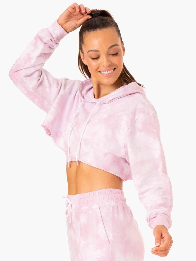 Women's Ryderwear Women Hoodie Tie Dye Pullover Hoodie Ice Pink Tie Dye | NZ1676GL