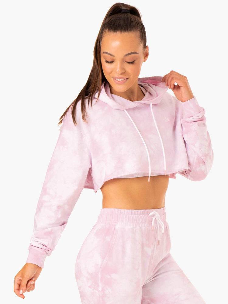 Women's Ryderwear Women Hoodie Tie Dye Pullover Hoodie Ice Pink Tie Dye | NZ1676GL