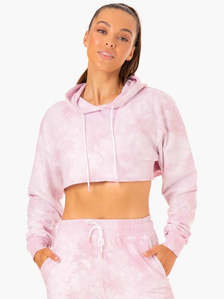 Women\'s Ryderwear Women Hoodie Tie Dye Pullover Hoodie Ice Pink Tie Dye | NZ1676GL