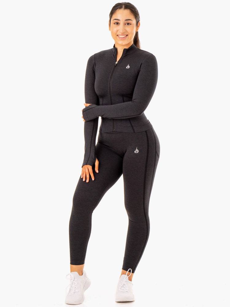 Women's Ryderwear Women Jackets Enhance Seamless Zip Up Jackets Black | NZ1710VD