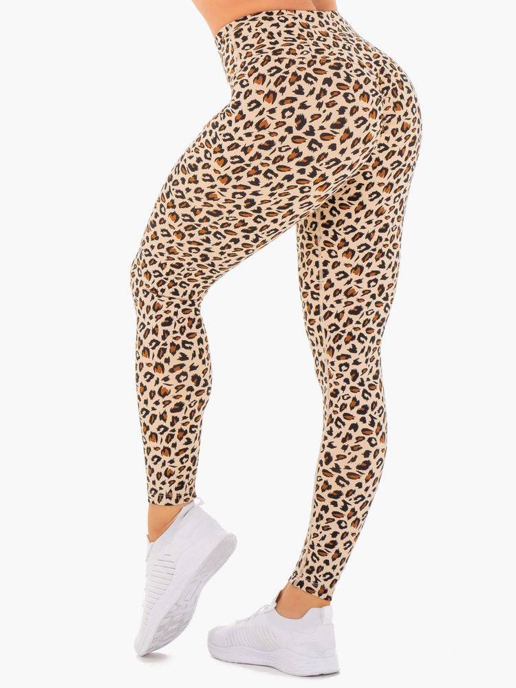 Women's Ryderwear Women Leggings Adapt High Waisted Scrunch Leggings Nude Leopard | NZ1754GL