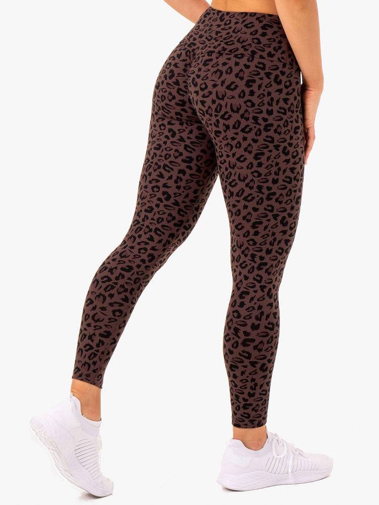 Women's Ryderwear Women Leggings Adapt High Waisted Scrunch Leggings Chocolate Leopard | NZ1923WY