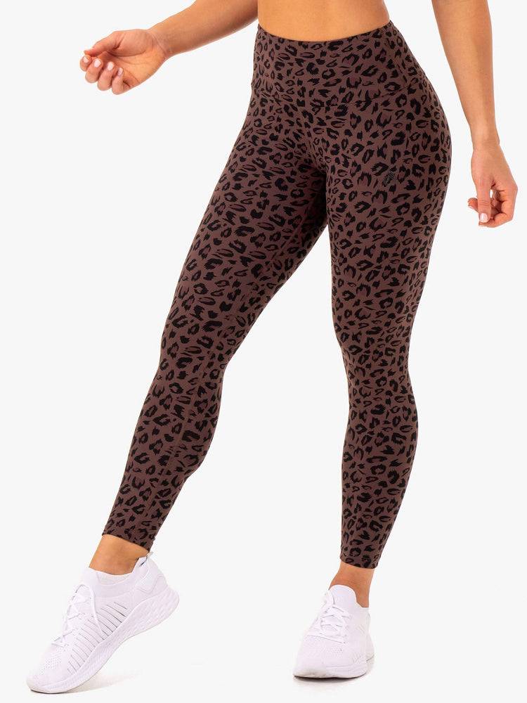 Women\'s Ryderwear Women Leggings Adapt High Waisted Scrunch Leggings Chocolate Leopard | NZ1923WY