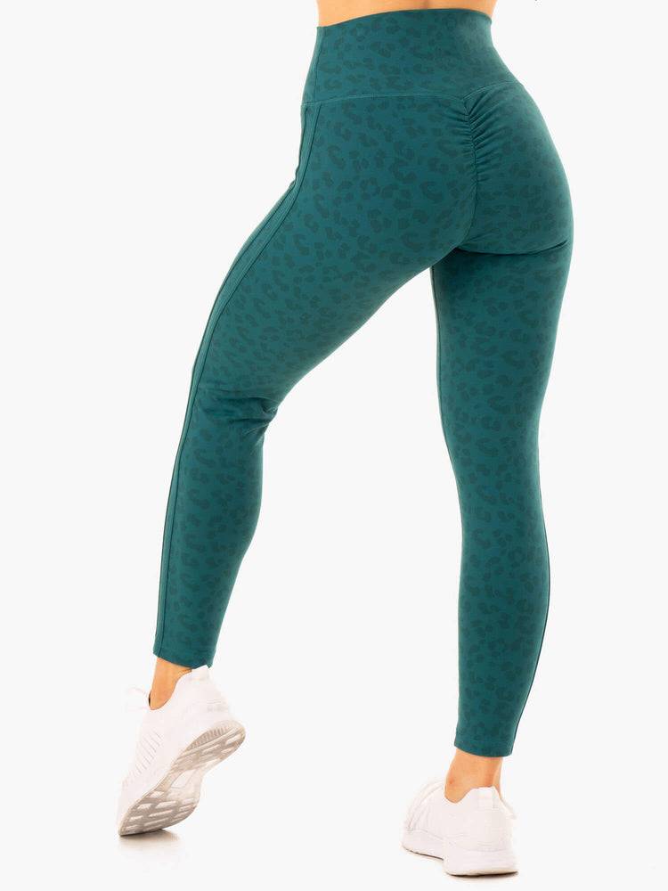 Women's Ryderwear Women Leggings Evolution High Waisted Scrunch Leggings Teal Leopard | NZ1733ZG